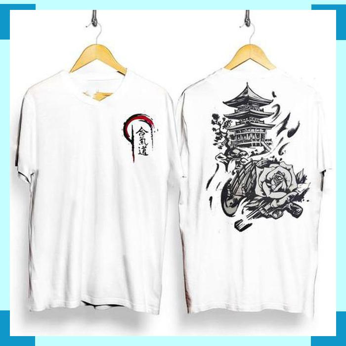 baju kaos distro pria dewasa baju kaos samurai jepang warna putih_hf838