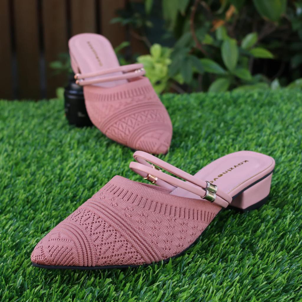 KAYZINEVA Sepatu Slip-On Mules &amp; Mary James Wanita Rajut Import Hak Tahu 3cm