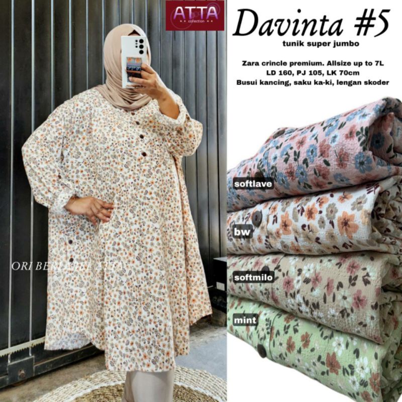 ATASAN WANITA TUNIK SUPER JUMBO // DAVINTA #5 // ZARA CRINGKLE LD 160 PB 105