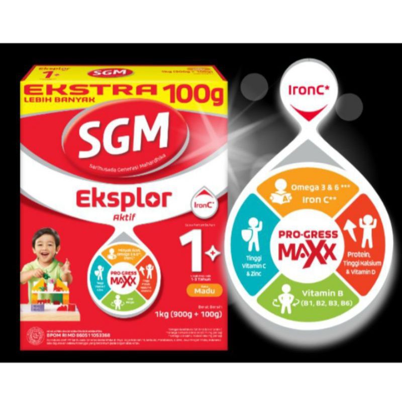 SGM Eksplor Aktif 1+ Pro-GressMaxx MADU Susu Pertumbuhan 900 gr