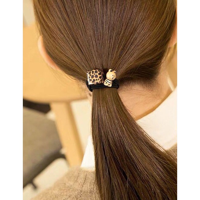 LRC Ikat Rambut Fashion Black Metal Bear Leopard Square Hair Rope A57967