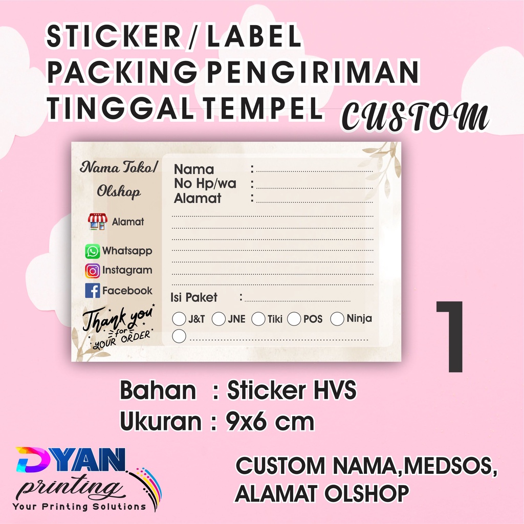 STIKER LABEL PENGIRIMAN PACKING ONLINE SHOP CUSTOM UKURAN 9X6CM COD/BAYAR DITEMPAT