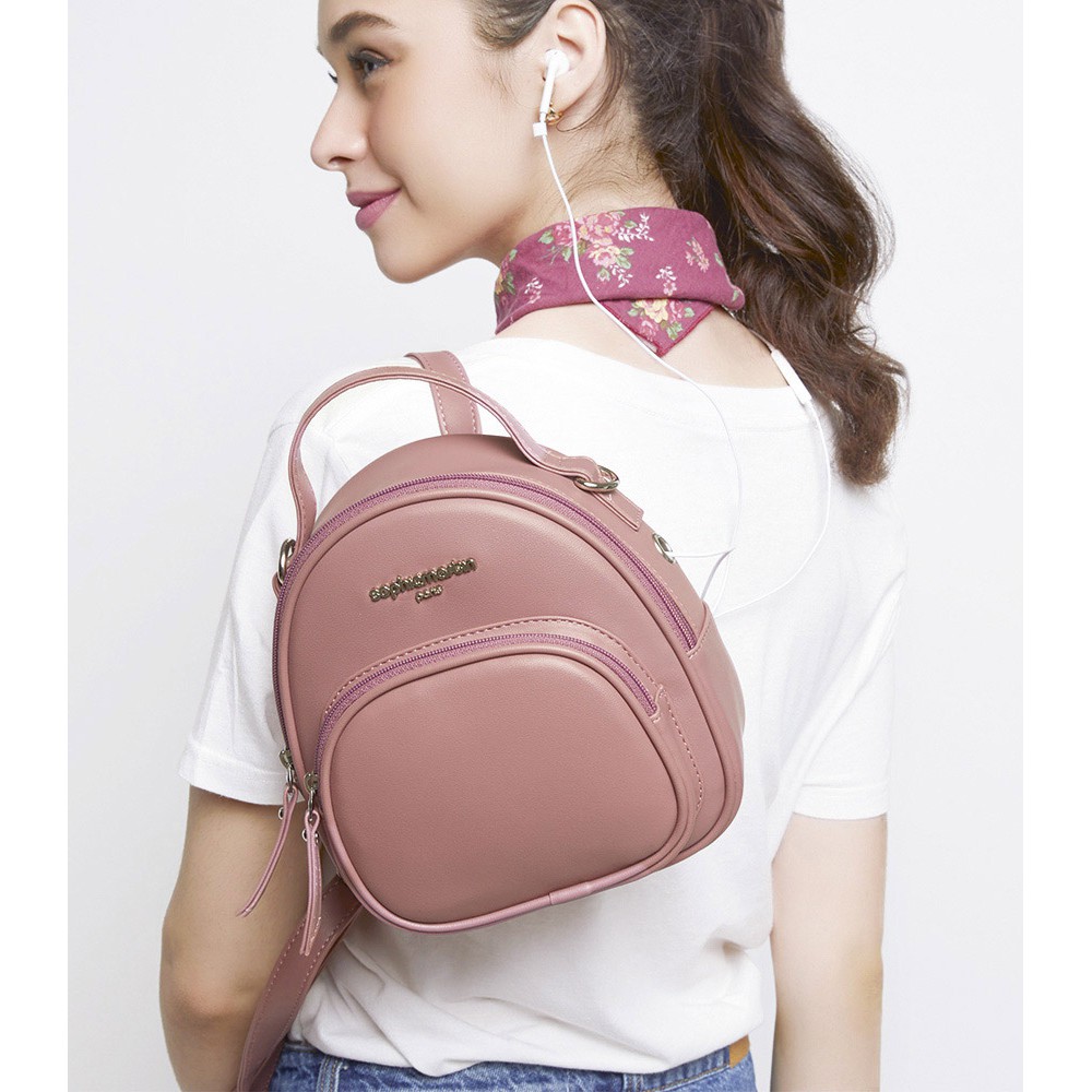 Tas Halinka Pink T5319P3 Tas Ransel Wanita Import Kulit Sintetis Ori Sophie Paris Berkualitas