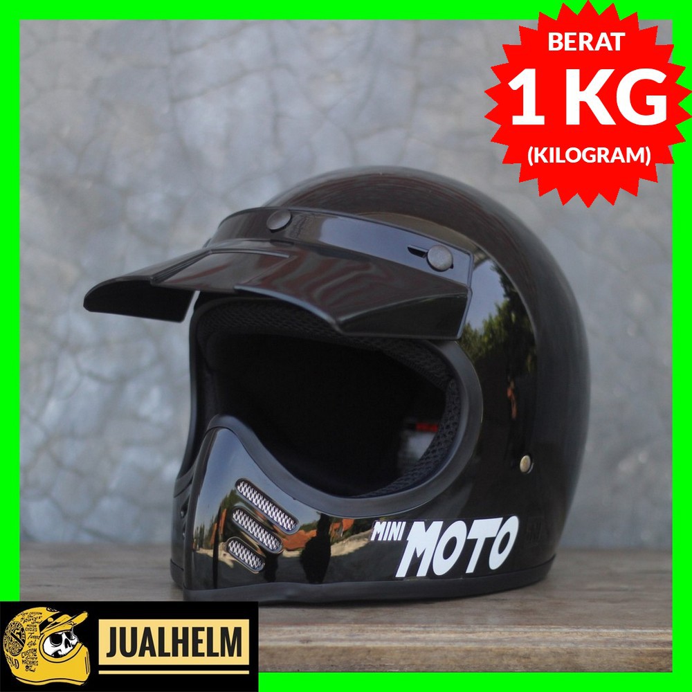 Helm Cakil Mini Moto 3 Enduro Trail Black Glossy (Vintage / Retro / Bogo / Klasik / Classic )