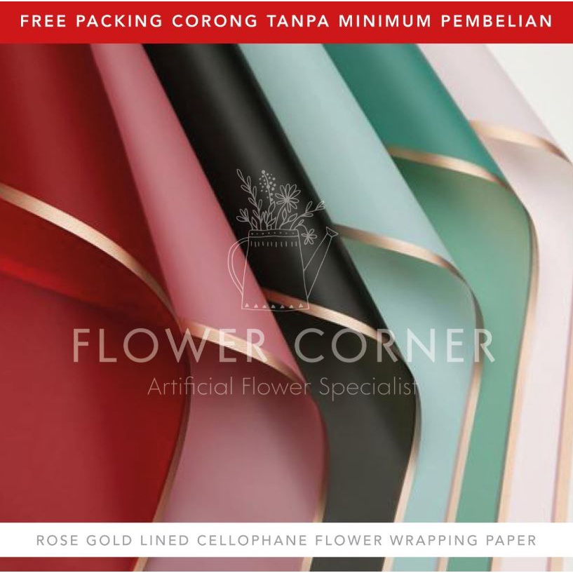 

20 LEMBAR Rose Gold Lined Cellophane Flower Wrapping Paper Kertas Buket Bunga (FW001)