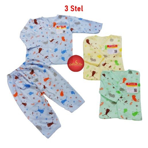 Baju Bayi Panjang Newborn / Setelan Baju Bayi Piyama Panjang (3 Stel)