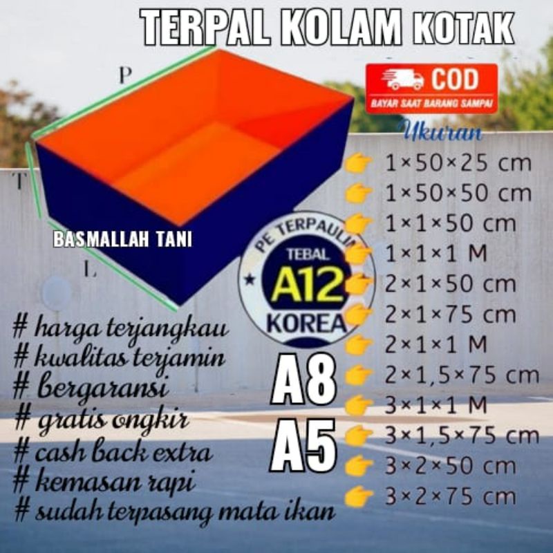 TERPAL KOLAM IKAN LELE KOLAM TERPAL IKAN TERPAL KOLAM TEBAL A12 BAYAR COD