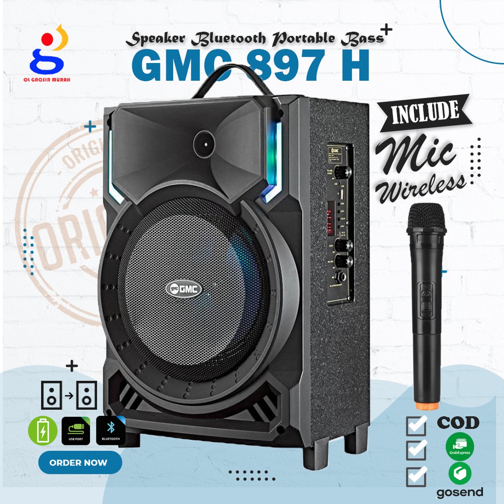 Speaker Bluetooth GMC 897H 8 inch Portable Karaoke SNI Garansi Resmi