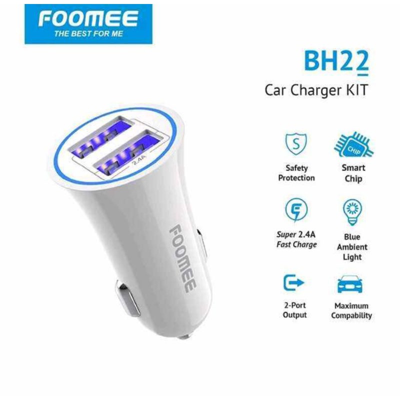 FOOMEE CAR CHARGER FAST CHARGING 2 USB BH22 - Foomee Car Charger Fast Charging 2 USB BH22 Original G