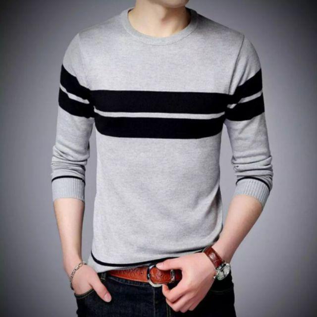LULUSTORE.CO.ID - SWEATER RAJUT PRIA STRIP 2 ROND PREMIUM 12 GT-Grey