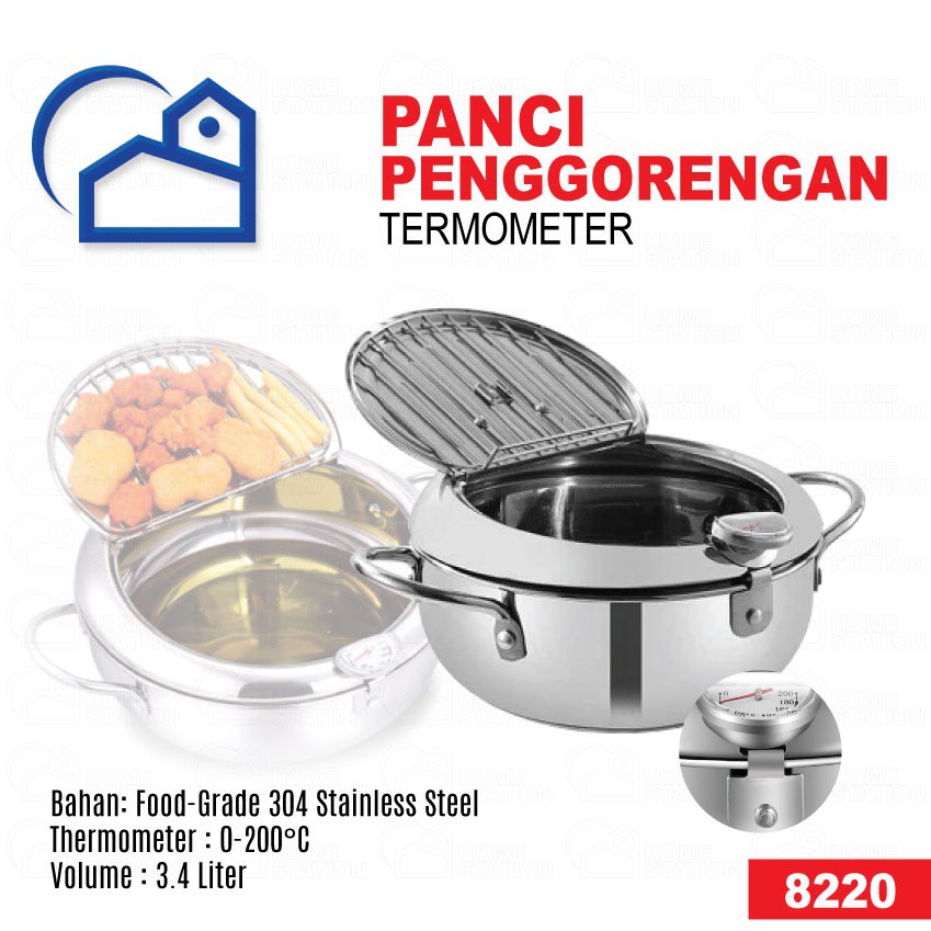 Panci Stainless Steel 8220 Serbaguna Panci Deep Fry Panci Steamer Panci penggorengan termometer