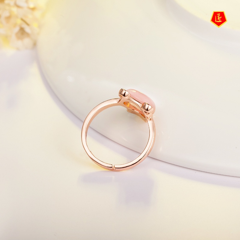 [Ready Stock]Pink Crystal Ross Quartz Ring Female Fashion Creative