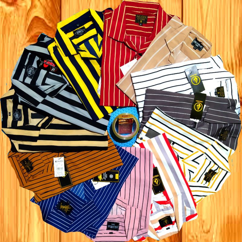 Kemeja Salur Stripe Lengan Pendek/Casual Kemeja Garis Vertical PREMIUM QUALITY Termurah!