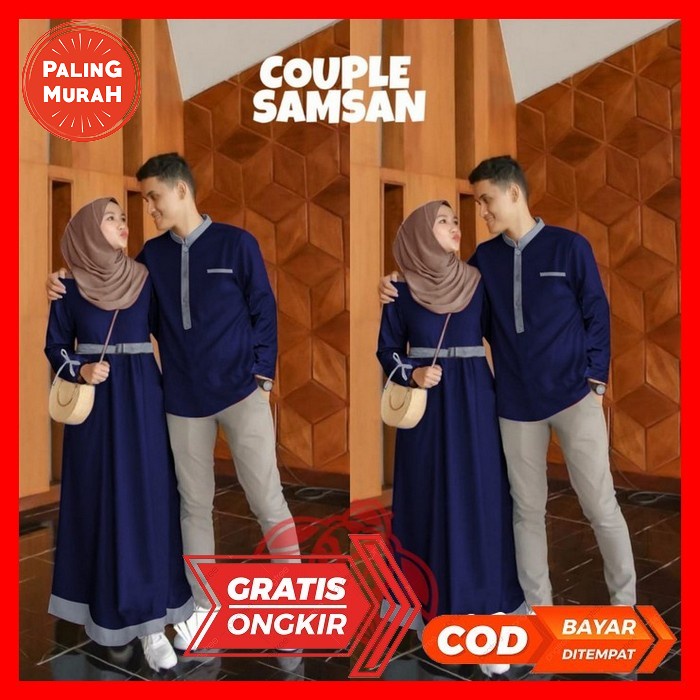 Baju Gamis Dress Couple Pasangan Kondangan Bunda Wanita Pria Mama Papa Cowo Cewe Busui Muslim S M L 