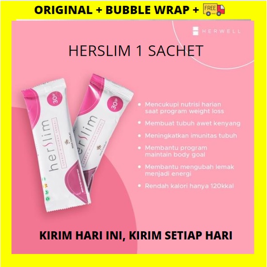 HERSLIM 1 SACHET - MEAL REPLACEMENT UNTUK DIET YANG KAYA NUTRISI RENDAH KALORI DAN LEMAK HERWELL HERWEL HER SLIM SASET ECER ECERAN RASA COKLAT BPOM HALAL