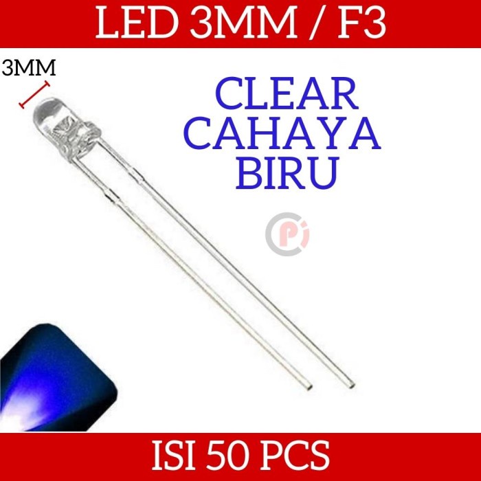 Isi 50 Pcs Lampu LED 3mm 3 mm F3 Clear Nyala Blue Biru