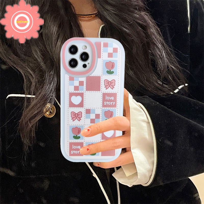 Soft Case TPU Motif Kartun Bunga Kotak-Kotak Untuk iPhone 11 12 13 Pro Max 6 6s 7 8 Plus SE 2020 X XR XS Max