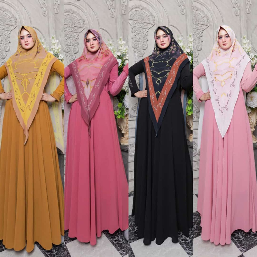 KIRANA SERIES SET DRESS GAMIS SYAR'I BY YUMNA SYAR'I LD. 110CM PB. 143CM BAHAN CERUTY BABYDOLL ARMAN