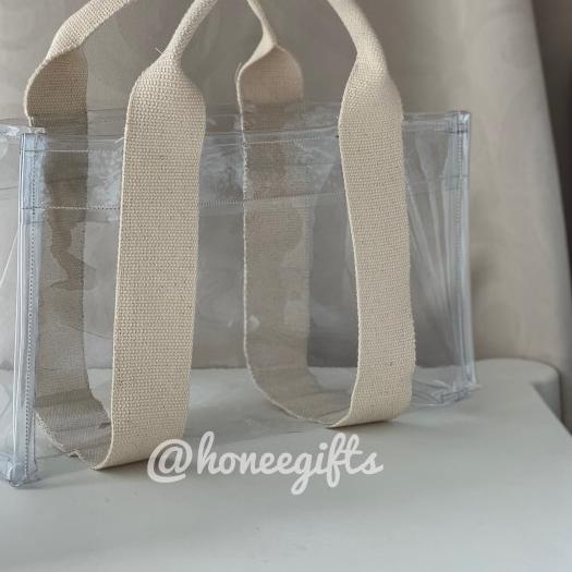❋ Tas tote bag mika korea transparan tebal kuat goodie gift set hampers - Merah, tanpa tali ♕