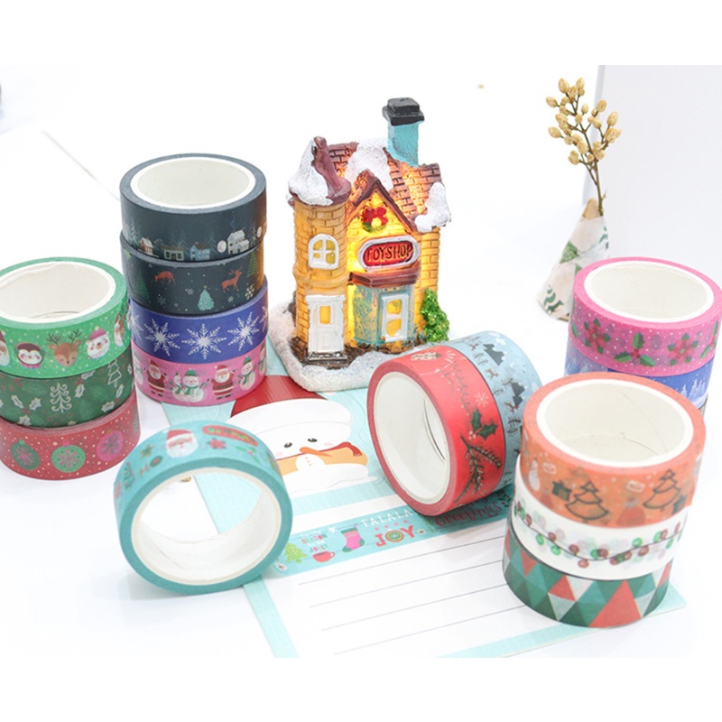 18 Rolls Tapes Washi Motif Pohon Natal Santa Snowflake Untuk Pembungkus Kado Scrapbook Anak Dewasa