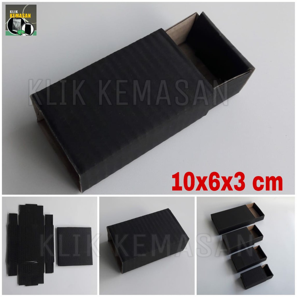 

KARDUS SLIDING 10X6X3CM HITAM KOTAK HP AKSESORIS BOX PIZZA DUS DOS