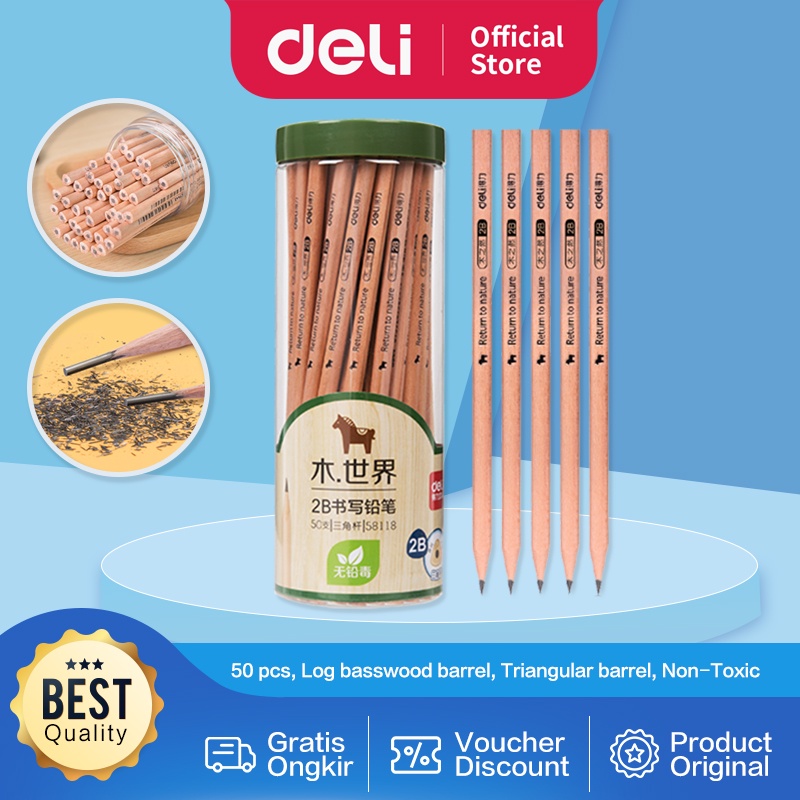 

Deli Pensil kayu - 2B 50pcs/tabung Bahan kayu poplar kualitas tinggi mudah di raut 58118