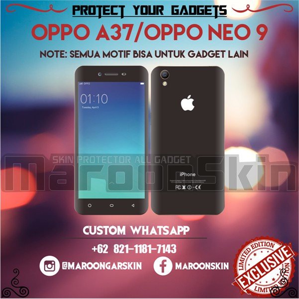 Garskin/skin Oppo a37/a37f/Neo 9  - Iphone black [Gambar Bisa Request]