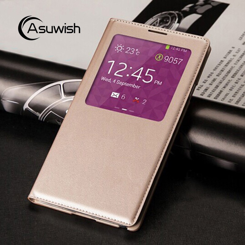 Asuwish Smart View Leather Flip Case Samsung Note 3 Note3 Not SM N900 N9000 N9005 SM-N900 SM-N9005