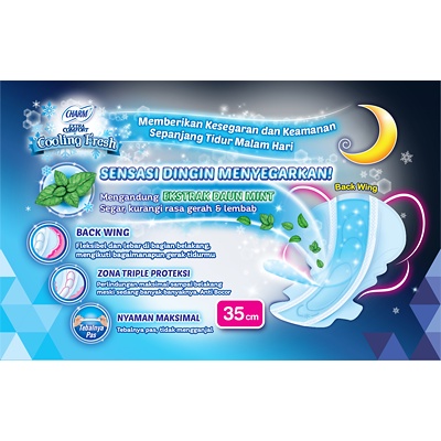 Charm Pembalut Safe Night Ukuran 23cm 29cm 35cm 42cm dan Cooling Fresh Free 2pads