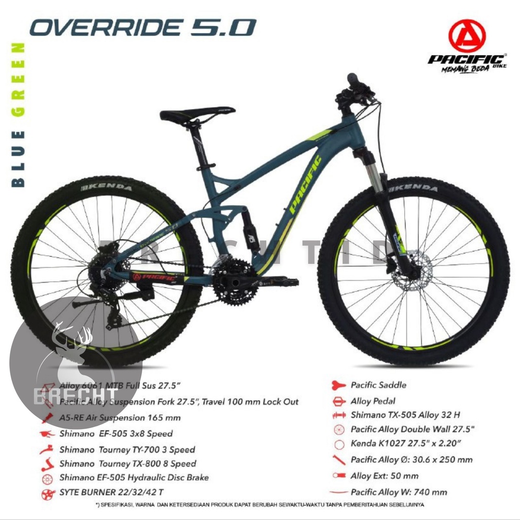 (PENGIRIMAN JNE/INDAH) Sepeda Gunung MTB Pacific Bike 2.20 Override 5.0 27.5" Alloy 24Speed Hidrolik