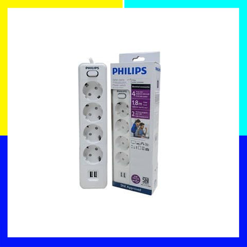 Colokan Listrik 4 Lubang 2 Usb Port Philips Stop Kontak 3042A 1.8 m