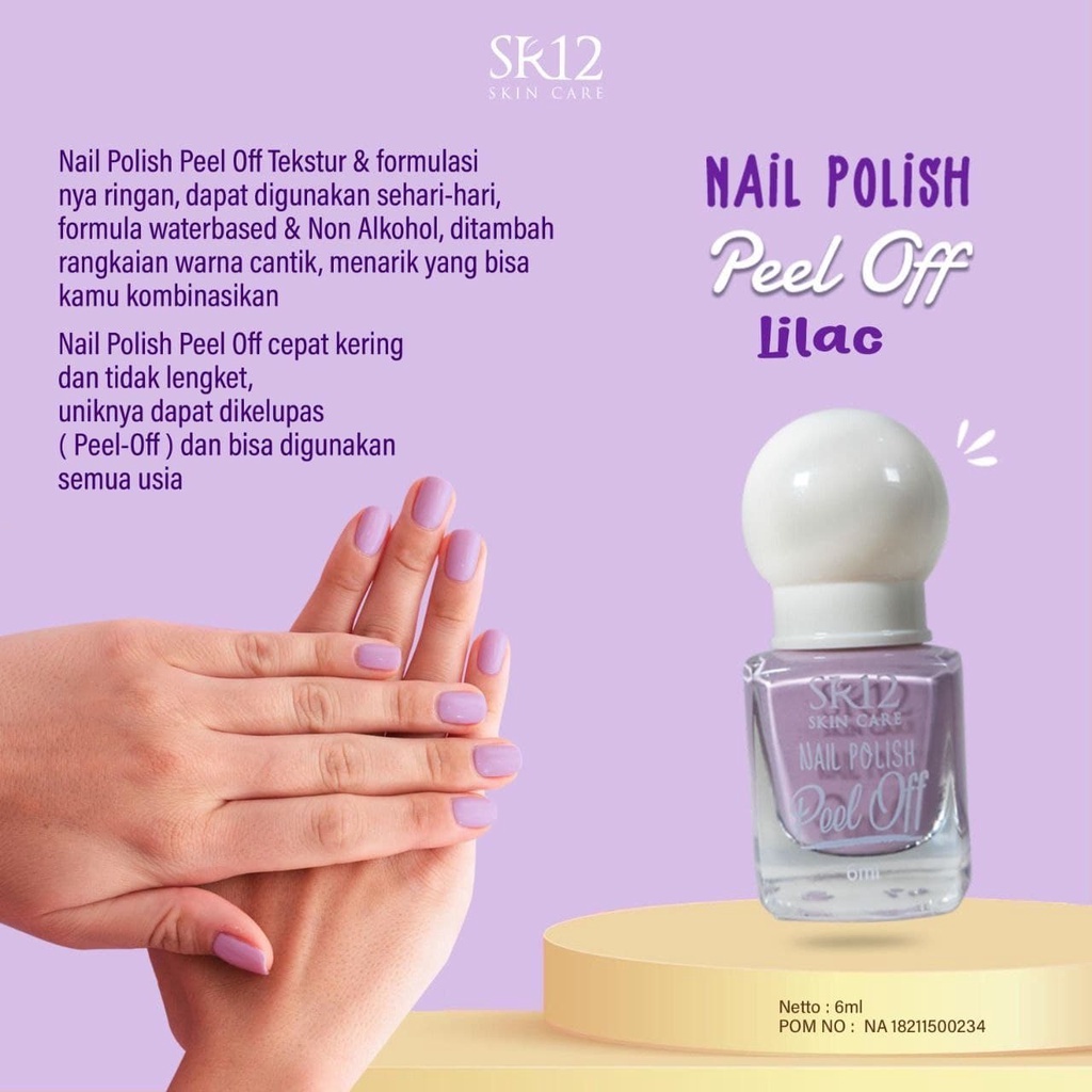 NAIL POLISH PEEL OFF SR12 WARNA LILAC KUTEK HALAL CAT KUKU MUDAH DI KELUPAS