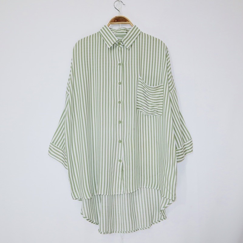 BEFAST - ZFS OOTD Wanita Kemeja ANI / NAZHA OVERSIZE SHIRT RAYON DIAMOND / Kemeja Salur / Kemeja Oversize Trendy / OOTD Ala Korean Style / Kemeja Lengan Panjang Terbaru 2022 / Kem Garis-Garis Oversize / Terlaris / Termurah