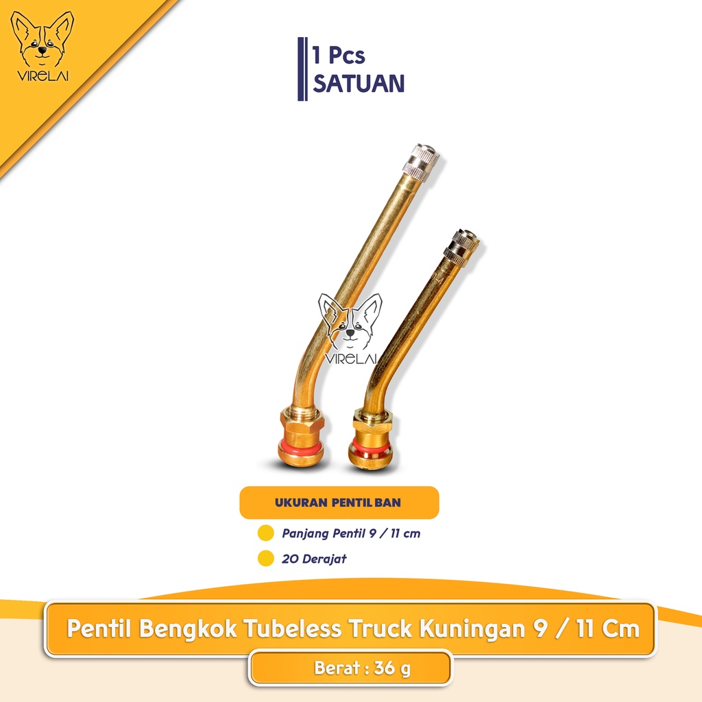 Pentil Bengkok Truck Tubeless Kuningan 9 / 11 Cm