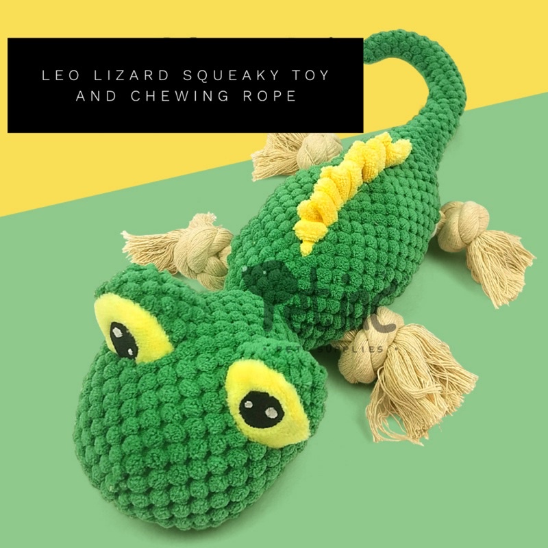 Premium Leo lizard squeaky toy with chewing rope big size