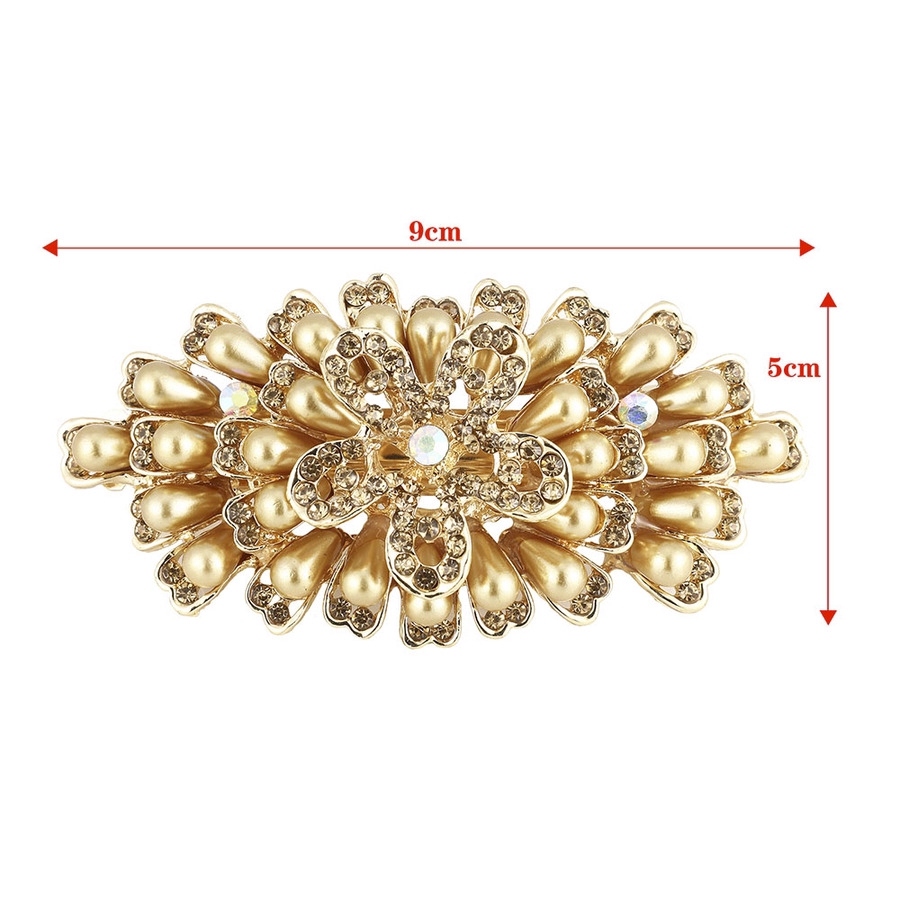 Korean Vintage Gold Pearl Hair Clip Rhinestone Barrette Large Hairpin Ponytail Holder Accessories