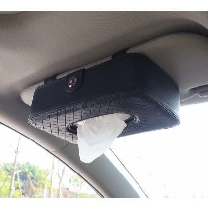 KULIT MOTIF SILANG KOTAK TISSUE Tisu Jepit Sunvisor Slot Pintu atau Kantong Belakang Jok Mobil