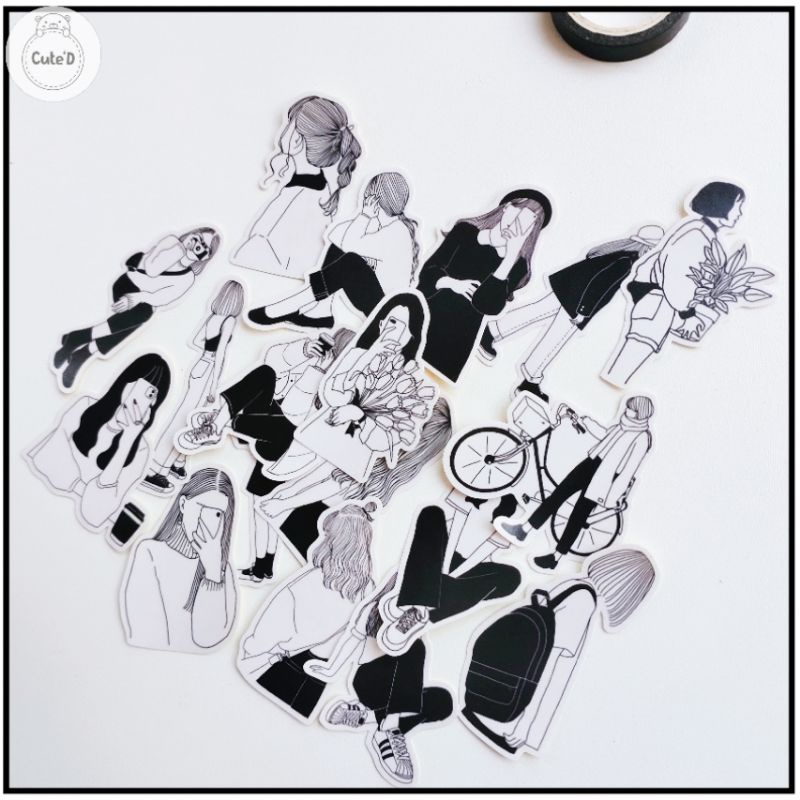 

Sticker Deco Cute "Aesthetic B&W"-Sticker Scrapbook Diary Planner Journal