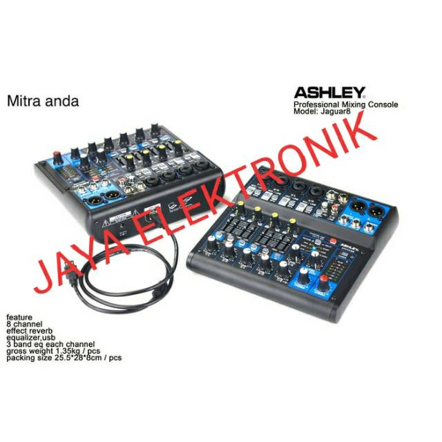 Mixer ASHLEY JAGUAR 8 + USB recording interface + efek reverb ( 8 channel )