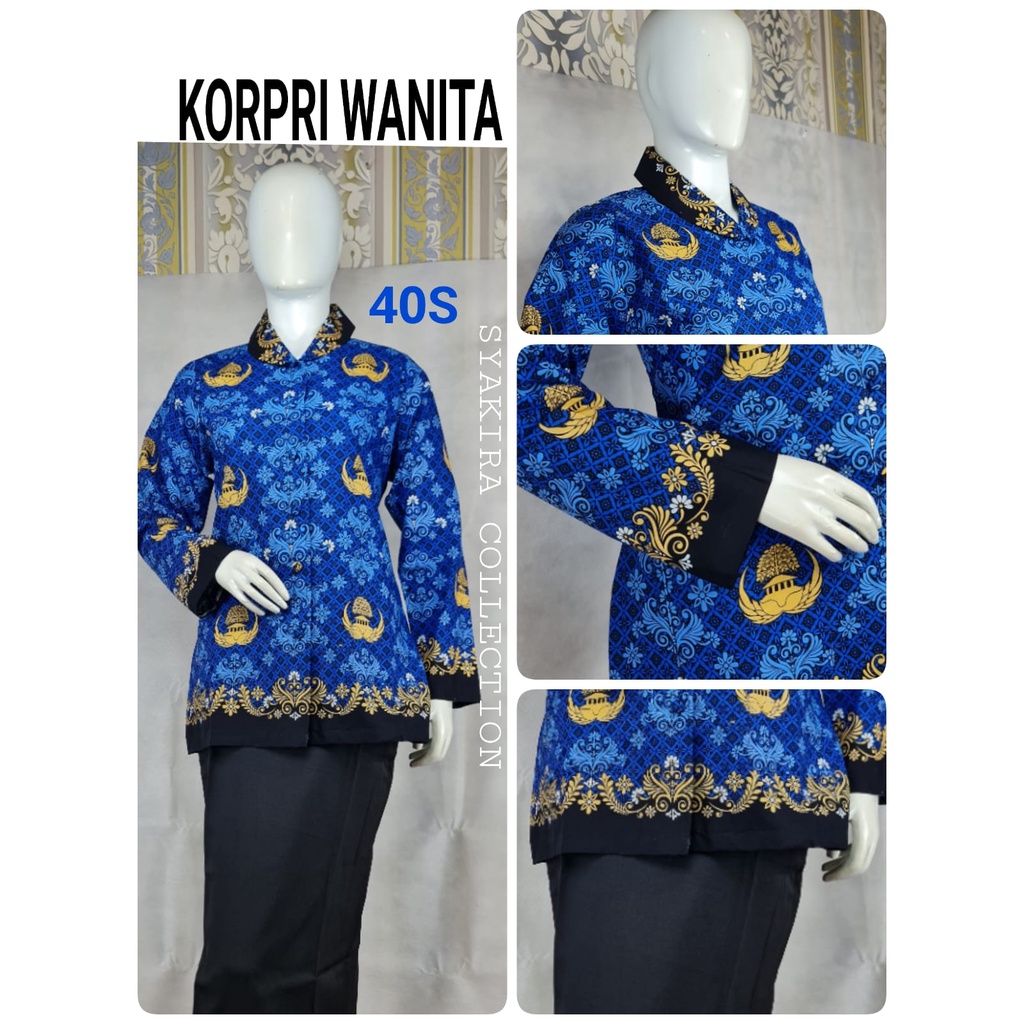 Baju batik KORPRI wanita dan pria FULL FURING 40s krah hitam brand Azkia