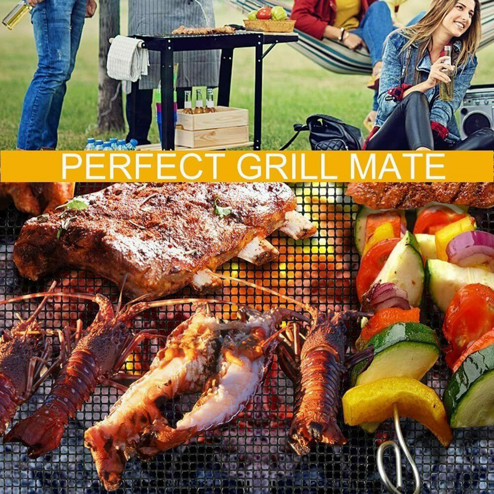 【COD Tangding】Reusable Cooking Baking BBQ Grill Mesh Non-Stick Mat Sheet Resistant Barbecue Meat