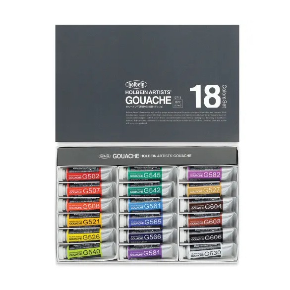 Holbein Artists' Gouache Set - Set of 18, 15 ml tubes