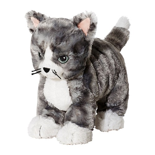 LILLEPLUTT Boneka, kucing abu-abu/putih