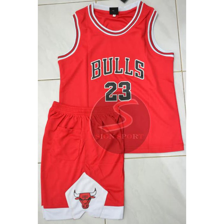 Sale Setelan Jersey Baju Basket Nba Anak Impor - Chicago Bulls #23 Jordan - Merah, S