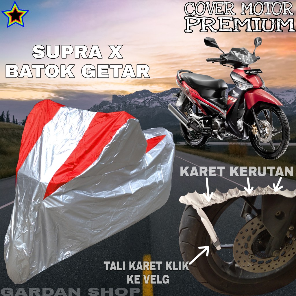 Sarung Motor SUPRA X BATOK GETAR Silver MERAH Body Cover Penutup Motor Supra X Batok Getar PREMIUM