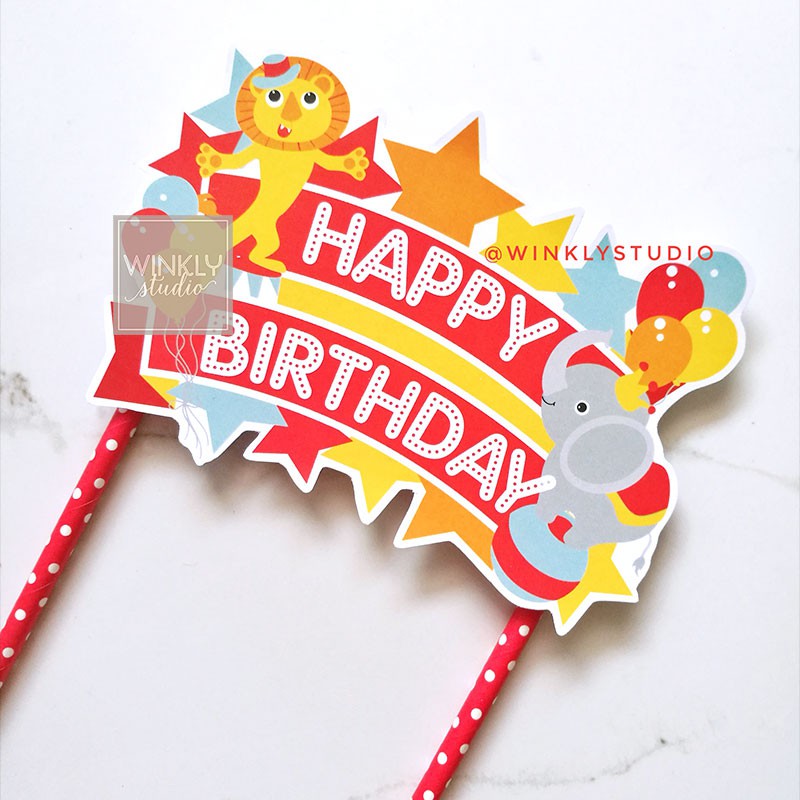 Big Cake Topper Circus Ready / Animal Topper Kue Tart / Hiasan Kue Ulang Tahun Hewan Sirkus