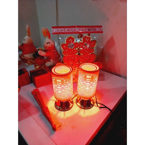 Lampu Sangjit Listrik / Lampu Wedding Listrik / Lampu Lamaran / Lampu Seserahan / Lampu Tidur Kamar Pengantin Cina / Lampu LED Meja Sepasang