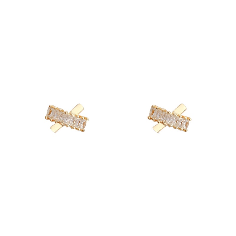 Anting Stud Desain Silang Geometris Bahan Zirkon