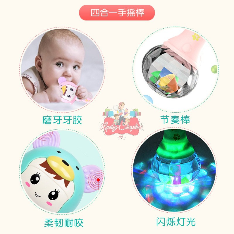 [BIG SALE] [KEMASAN BOX] Mainan Bayi Tongkat Rattle + Teether+ Musik + Lampu Kelap Kelip.