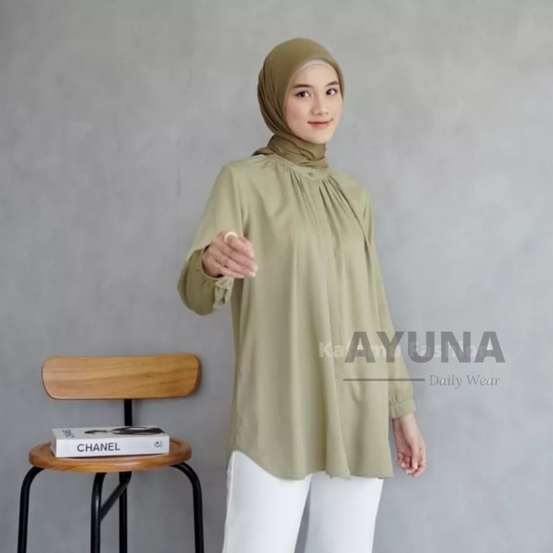 Blouse Wanita Kemeja Kantor Kemeja Crinkle Kemeja Lengan Panjang Wanita